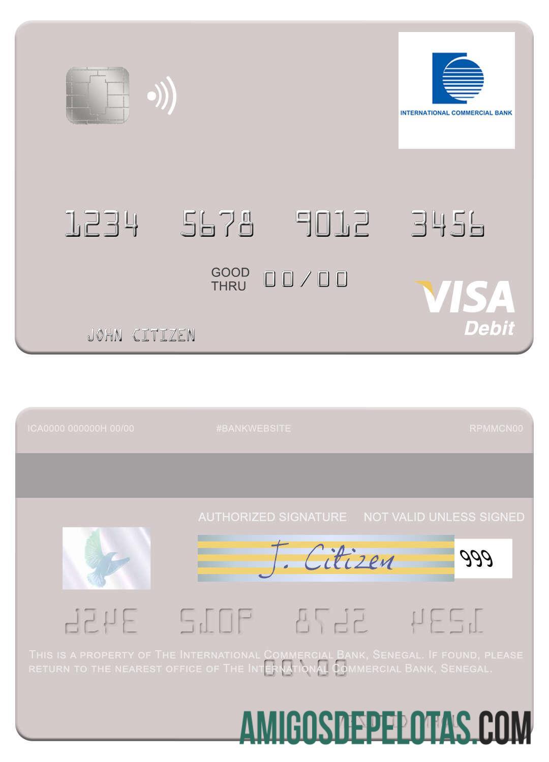 Cartão de débito Visa do Banco Comercial Internacional do Senegal amostra